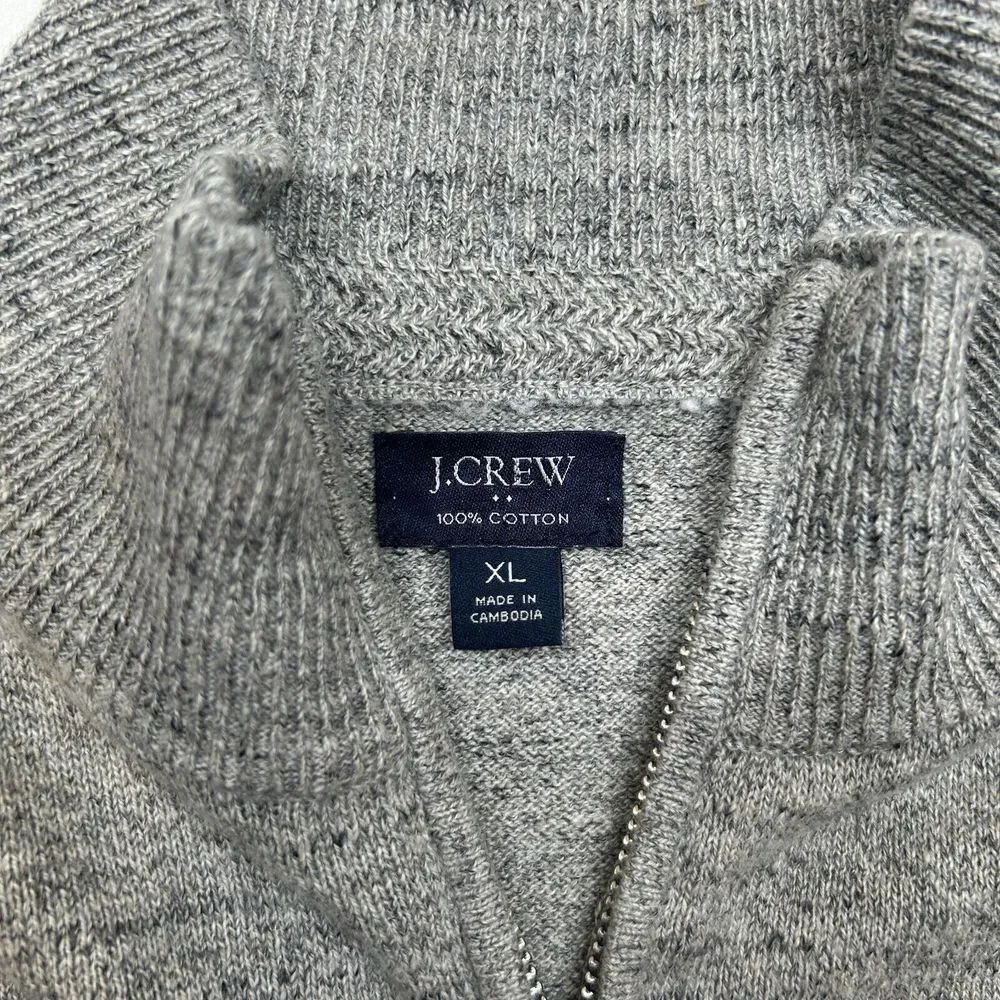 J Crew 1/4 Zip Sweater Mens XL‎ Grey Heather Cotton Long Sleeve Pullover